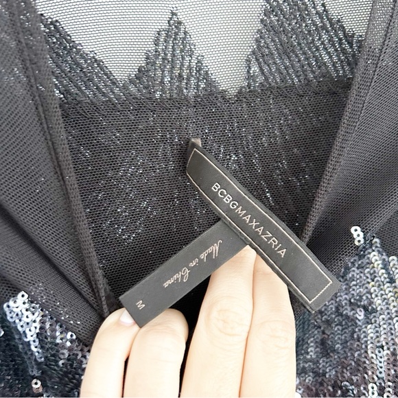 BCBGMaxazria Anaya Long Sleeve Mesh Sequin Cocktail Dress Size Medium - Picture 7 of 8